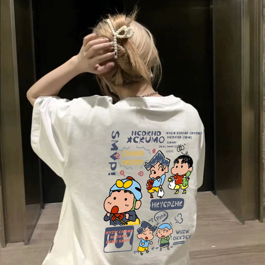 Summer Cartoon Crayon Shin-Chan Anime Short-Sleeved Fashion Comfortable Round Neck Casual Versatile T-Shirt Creative Girl Gifts