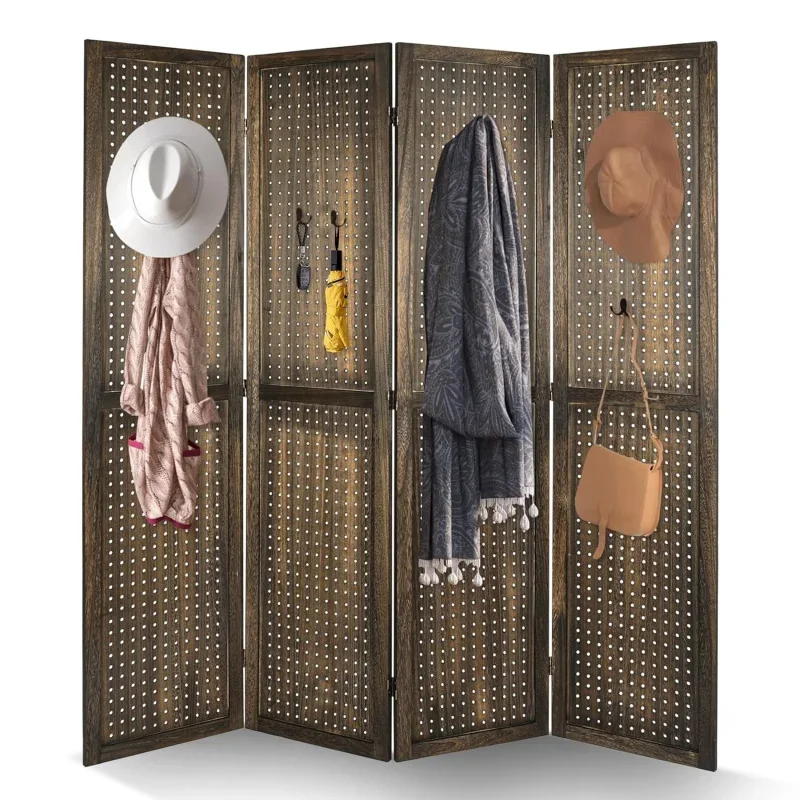 4 Panel Pegboard Display, Peg Board Room Divider Pegboard Freestanding Folding Privacy Screens Pegboard Display Stand