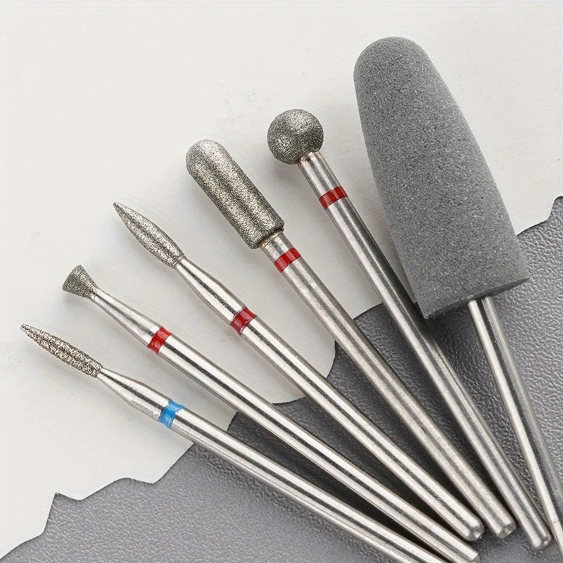 6Pcs Diamond Sand Nail Files Drill Cuticle Polishing Bit Nail Grinding Head Electric Manicure Set for Removing Acrylic Nails Gel