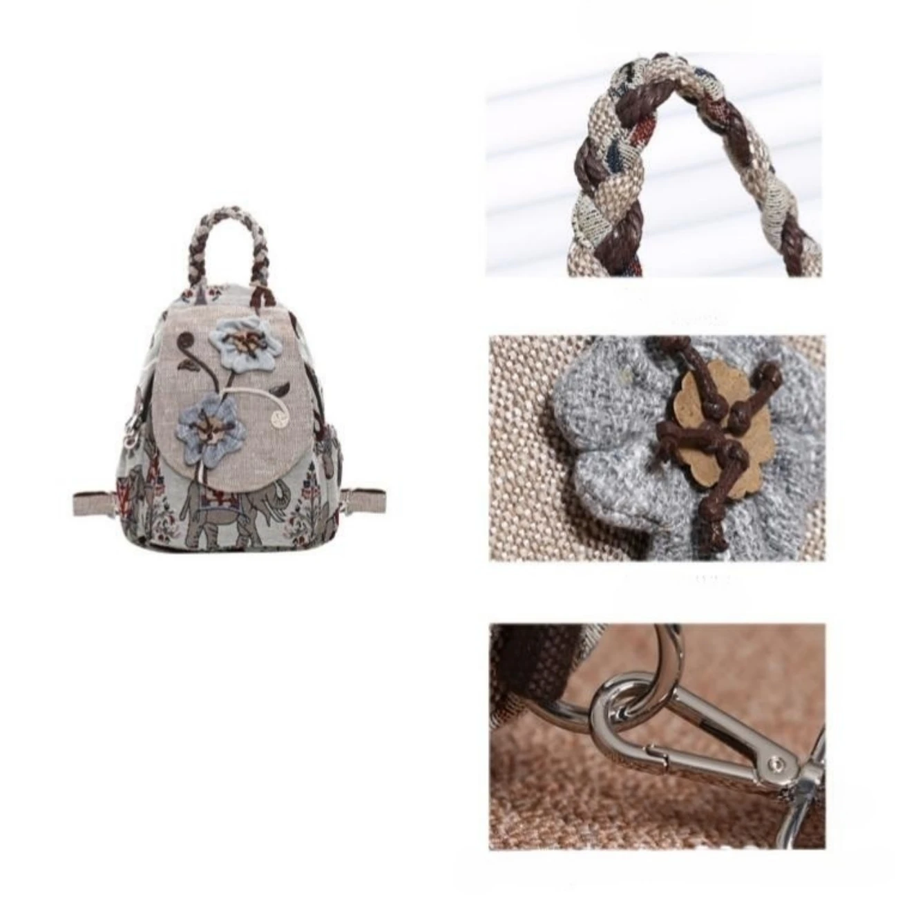 Casual and versatile double layered backpack fabric flower shaped lightweight travel bag