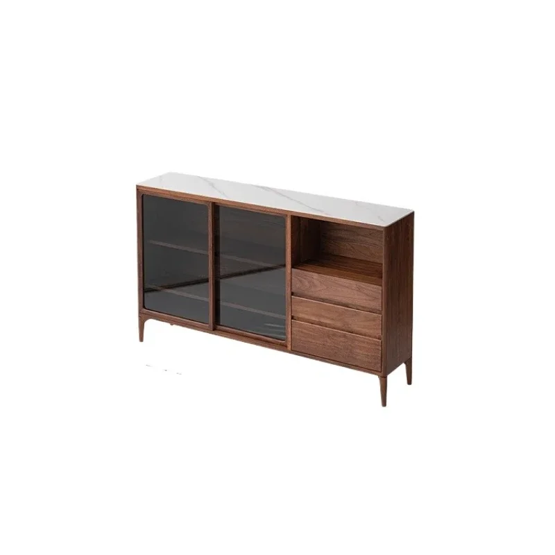

North American black walnut dining side cabinet 30cm ultra-thin solid wood side cabinet rock slab narrow cabinet small size