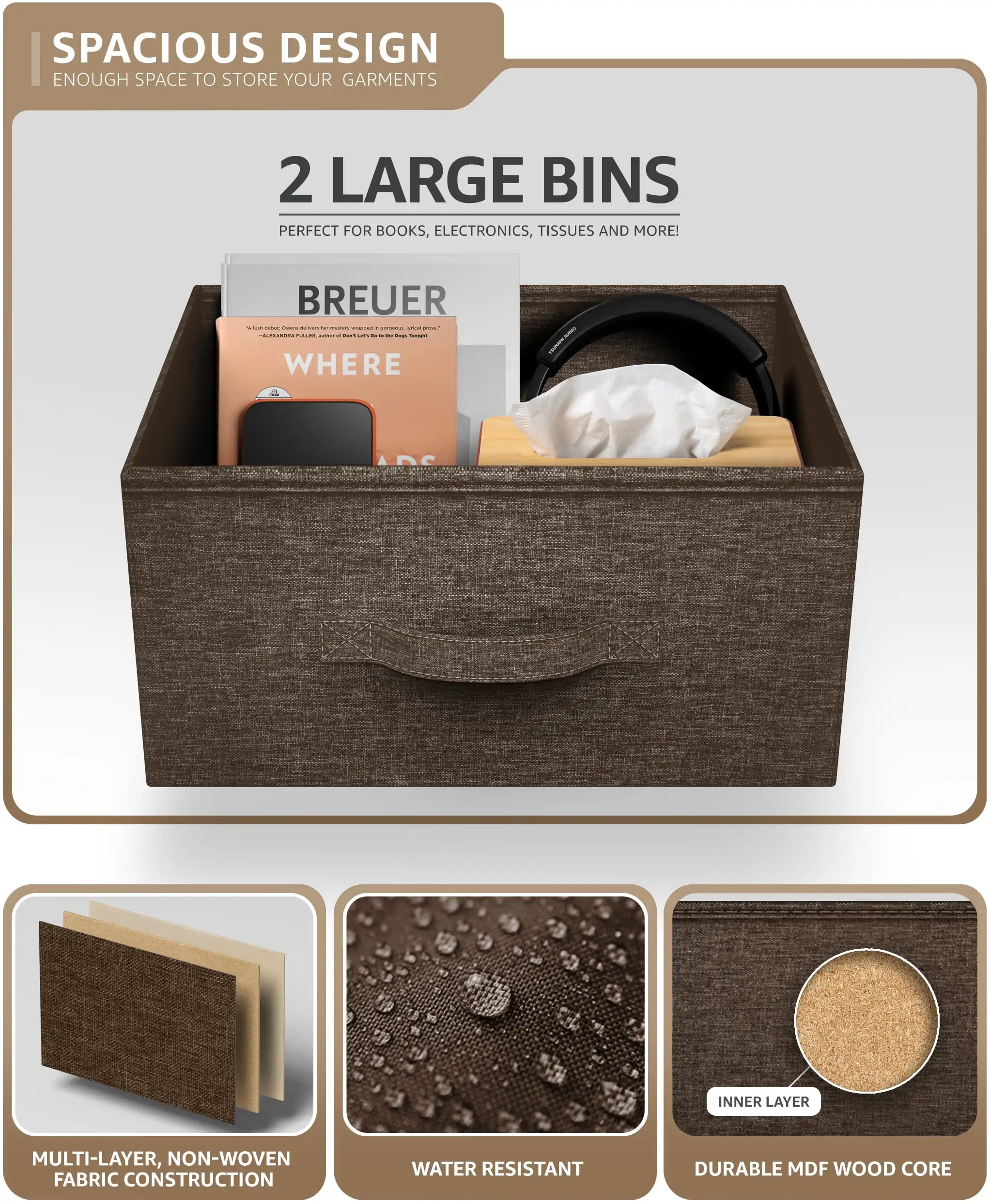 

2 Drawer Nightstand, Brown, Portable, Lightweight, Easy Assembly, Dresser