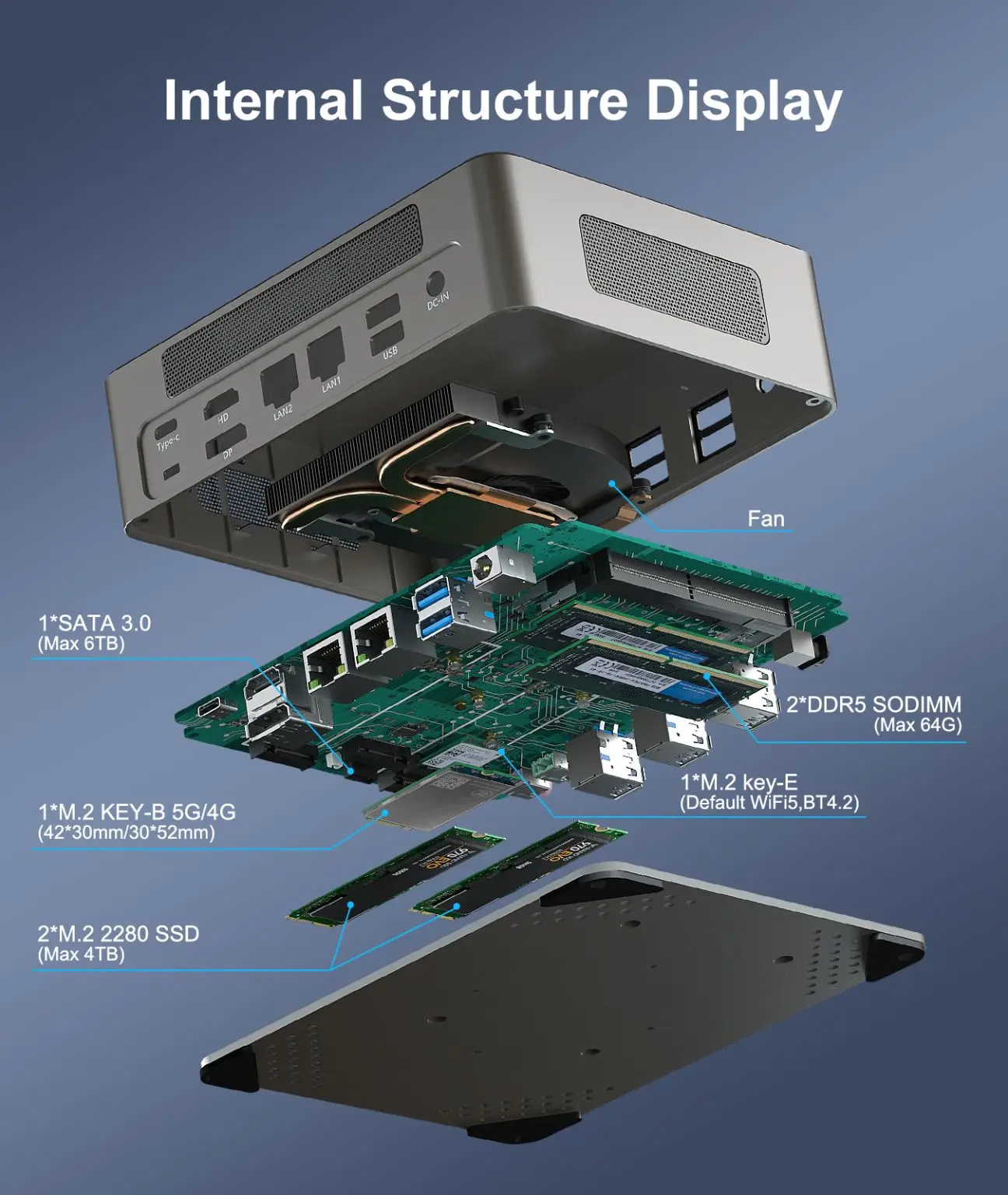 Hystou-ミニデスクトップPC,Intel Core, i5-1235U, Windows 10,cpu,2 × rj45,hdmi 2.0, Linux, 8 × usb,送料無料