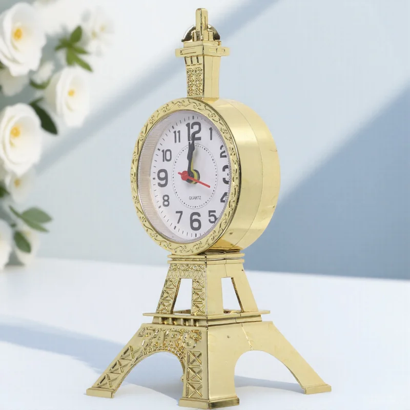 

Alipis Vintage Eiffel Tower Alarm Clock Gold Dial Mini Desk Clock Decorative for Bedroom Office