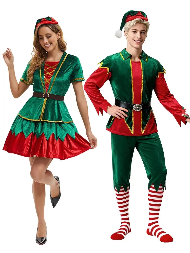 Disfraces Navideños, Trajes Verdes y Faldas para Hombre y Mujer, Conjuntos para Parejas Adultas, Atuendos para Actuaciones en Escenario de TV y Cine