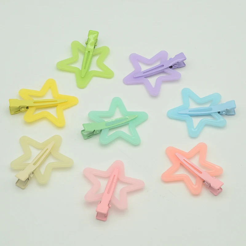 30PCS 5cm Candy Colorful Plastic Star Hair Clips Jelly Metal Alligator Hairpin Barrettes for Girls Hair Accessories