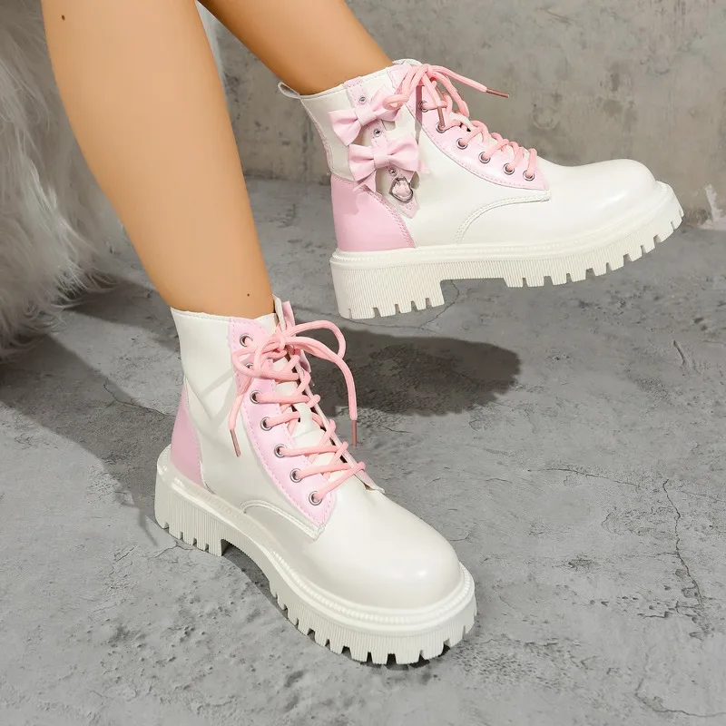 

Shoes Female 2025 Hot Sale Lace-up Women's Boots Fashion Butterfly-knot Modern Boots Women New Plus Size Best Seller Ankle Boots