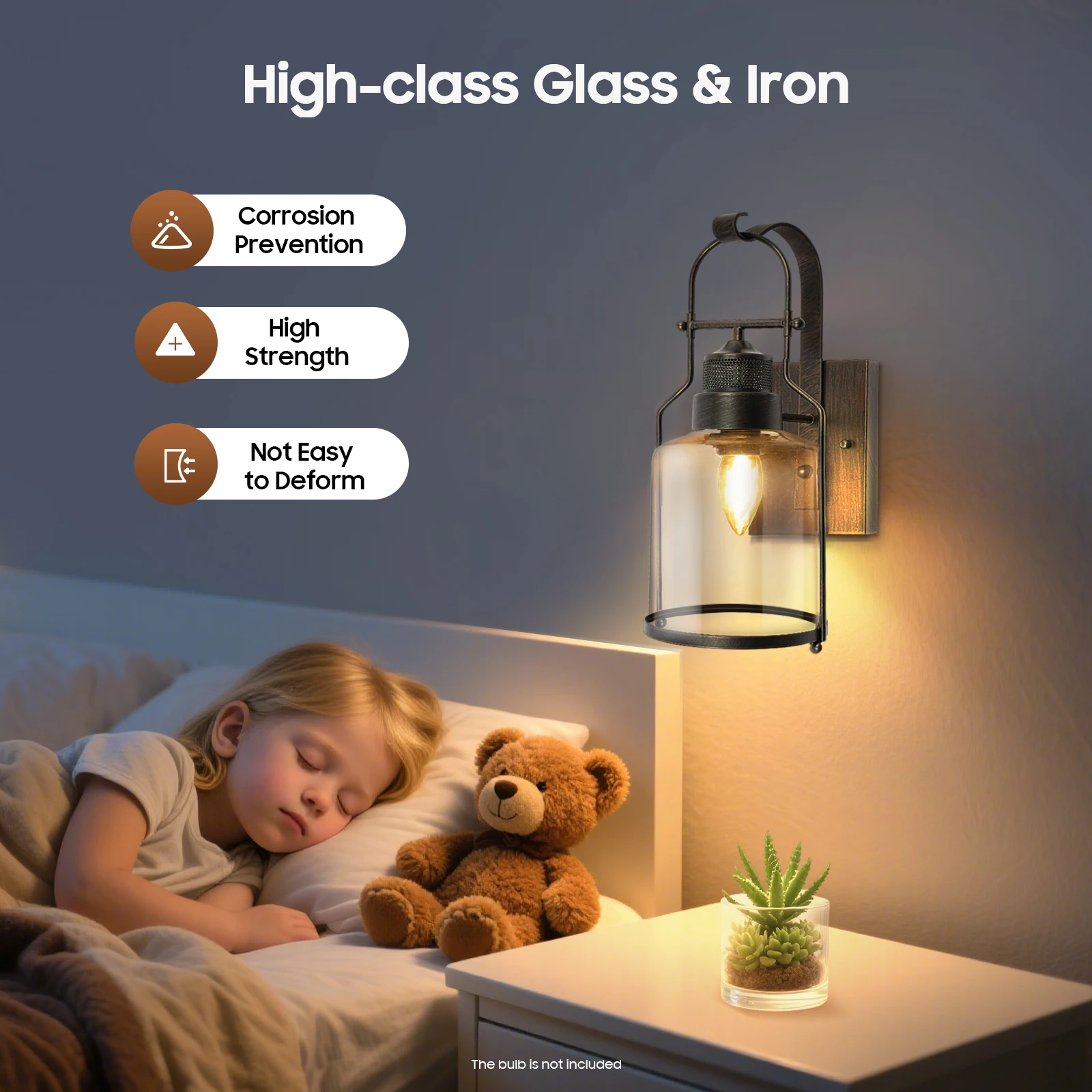 

Wall Sconce Vintage Industrial Rust Color Glass Wall Lamp for Bedroom Living Room Bar Cafe Restaurant