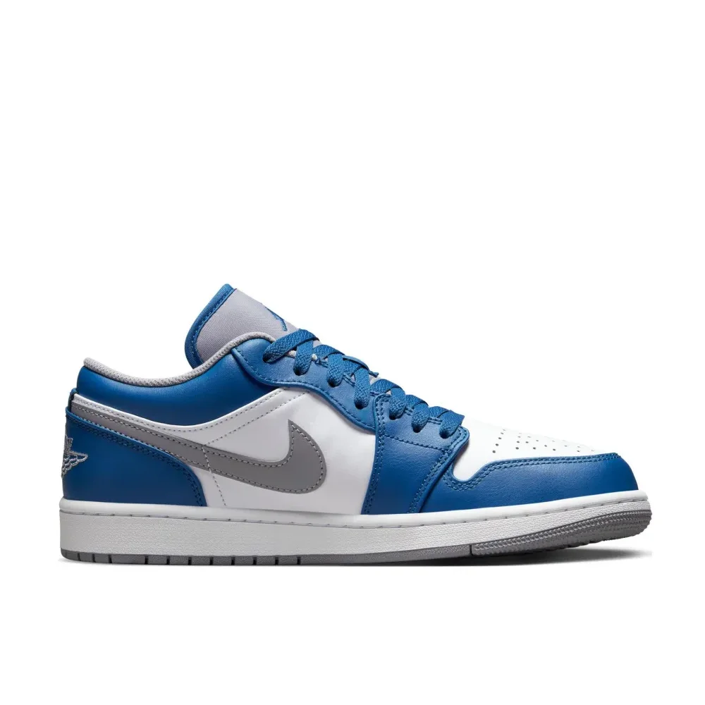 Nike White and Blue Color Air Jordan 1 Low Classic Retro Basketball Shoes Fashionable and versatile men's casual sneakers