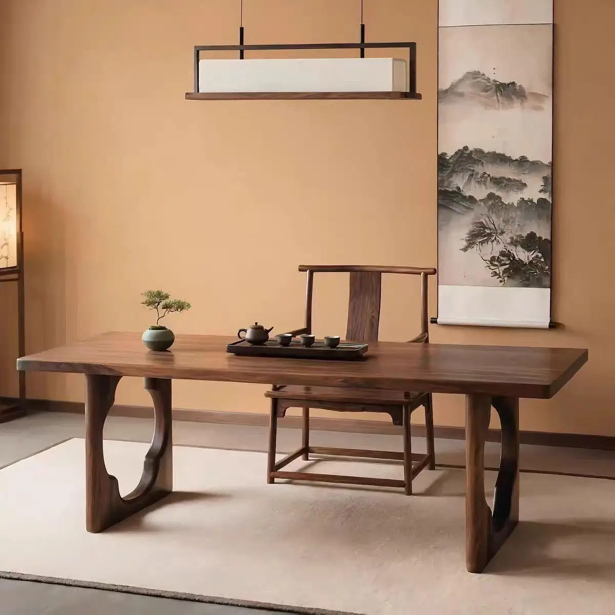 Walnut pine  new Chinese big board kung fu tea table new solid wood tea table