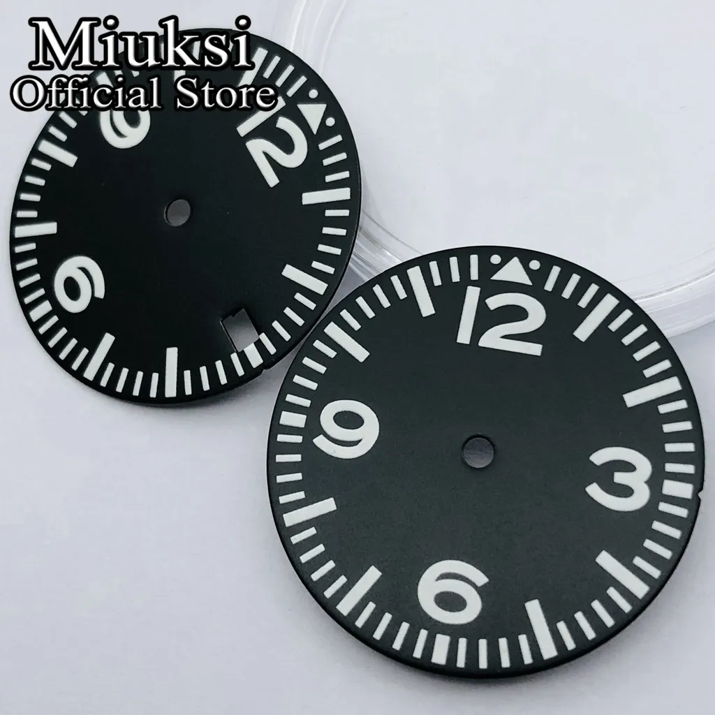 Miuksi 29mm black sterile dial green luminous fit NH35 NH36 ETA 2824 2836 Miyota8215 821A Mingzhu DG2813 3804 PT5000 movement