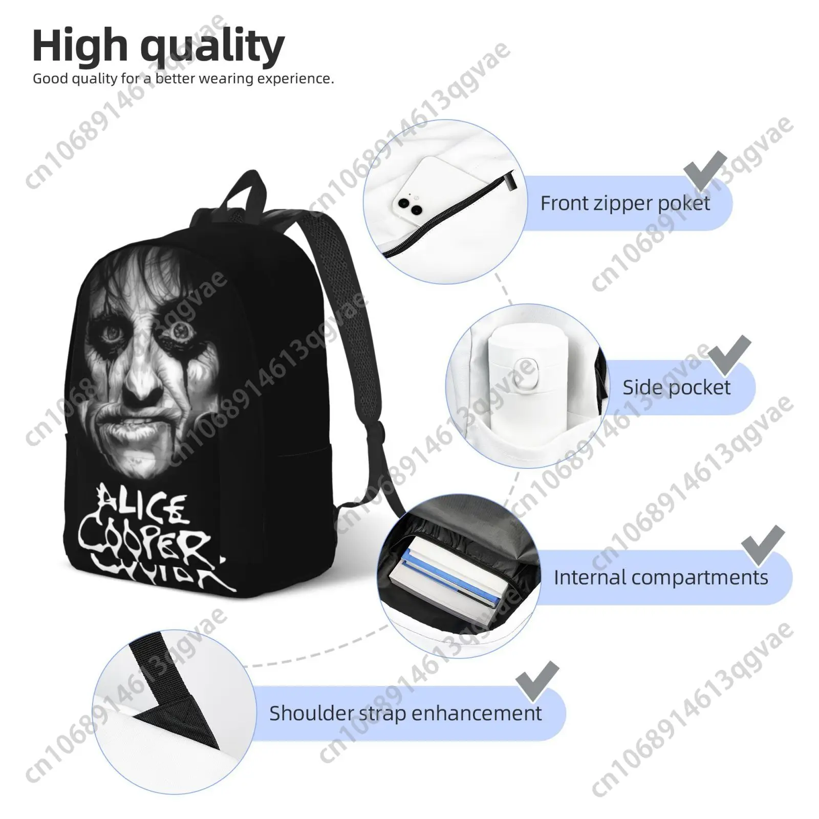 Hot Alice Cooper Horror Rock Custom Canvas Lightweight Backpack Fashion Durable Student Men Women Business Daypack