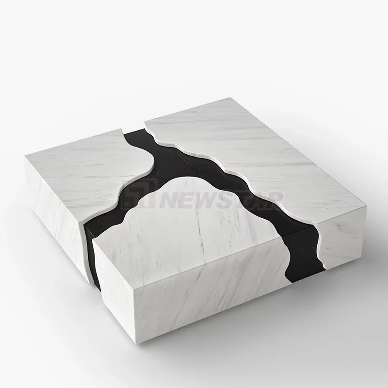 

Modern Stylish Square Coffee Table with Marble Top and Rock Plate Design Stable Home Furniture for Living Room Hot Selling