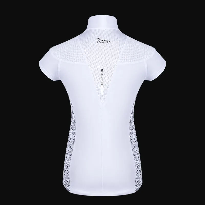 Cavassion-T-shirt blanc à manches courtes, pour compétition de saut d'equestrion, chemise d'équitation