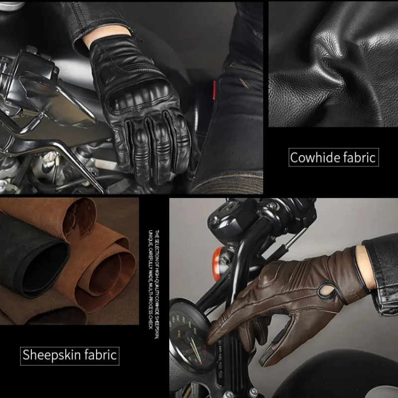 

Motorcycle Gloves Cowhide Sheepskin Leather Motorbike Motocross Gloves Anti-slip Guantes Moto Luva Motociclista Protective Gear