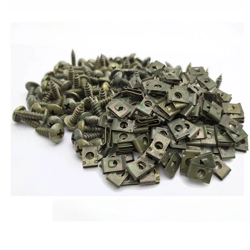 50pcs Motorcycle Screws or clips for Car Scooter Moped Ebike Plastic Cover Metal Retainer Self-tapping Screw U type Clip M4 M5