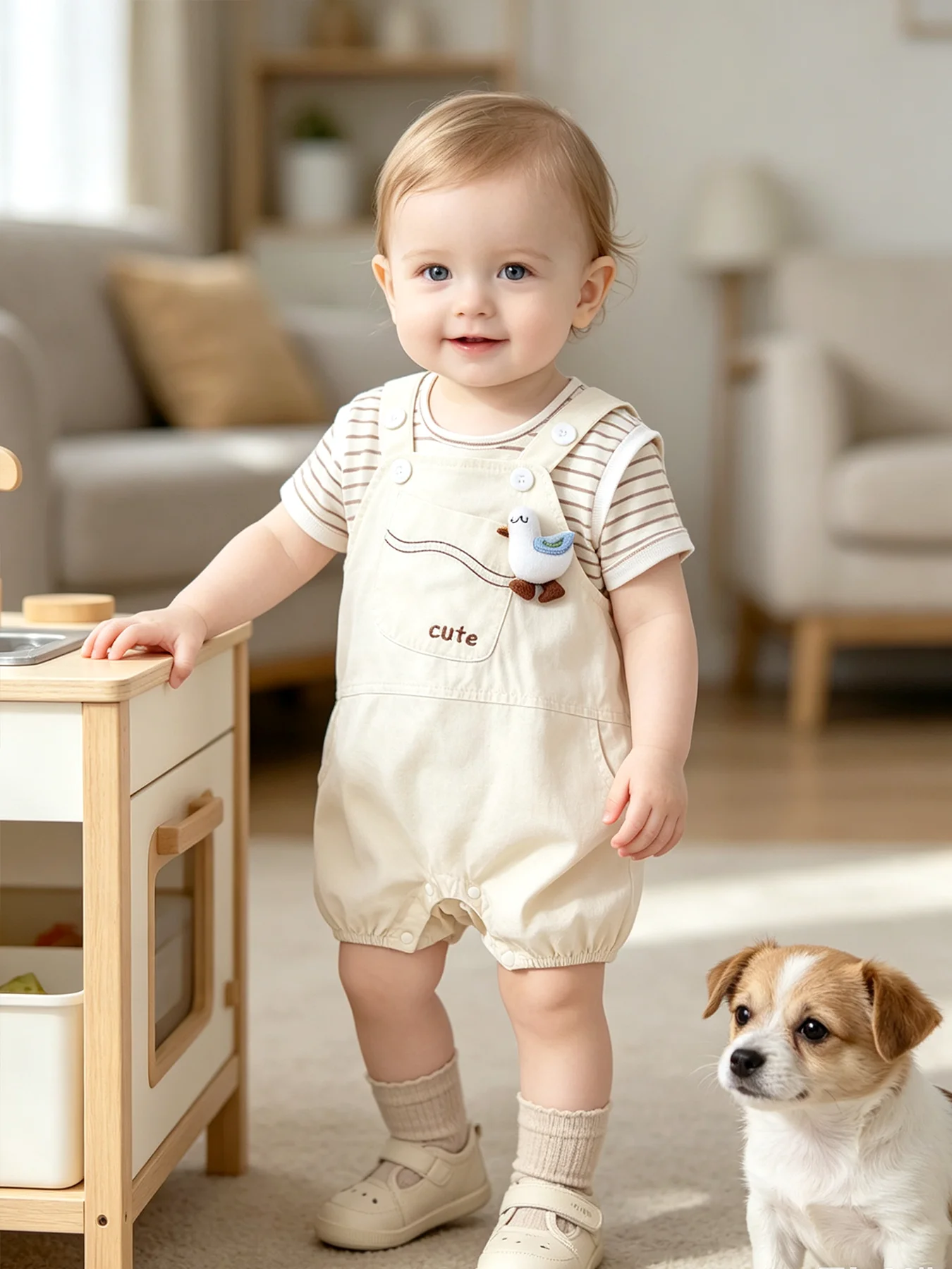 3D-Entenmuster-Outfit für Babymädchen: Süßes zweiteiliges Sommer-Set für Neugeborene mit verstellbaren Trägern für Ausflüge und Kleinkinderkleidung – Detail 10