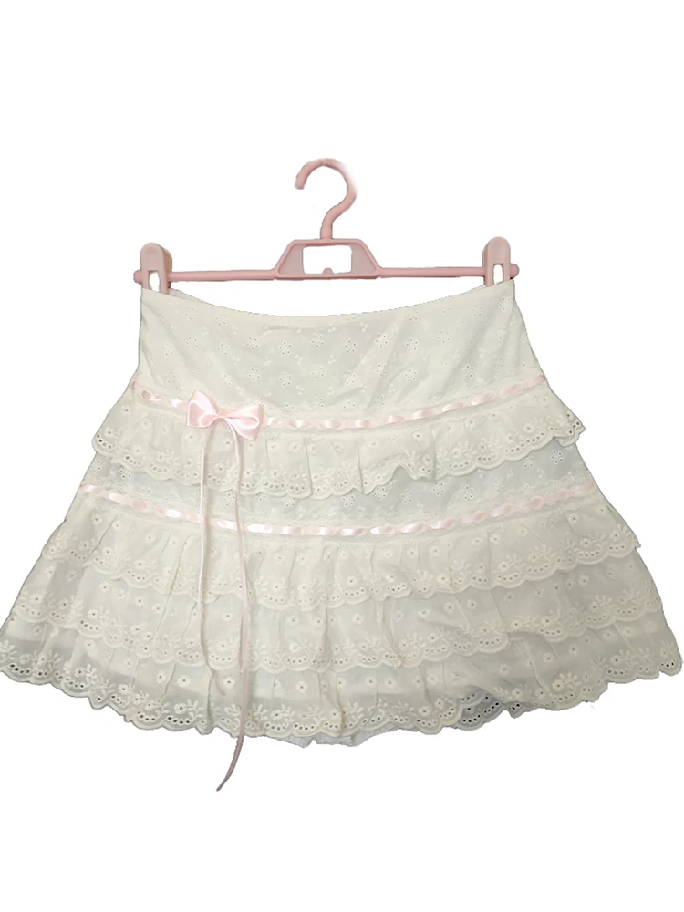 

Sweet Shorts Skirt Women Flowers Embroidery Pink Bow Elastic Waist Loose Kawaii Mini Skirt for Girls Lolita Style