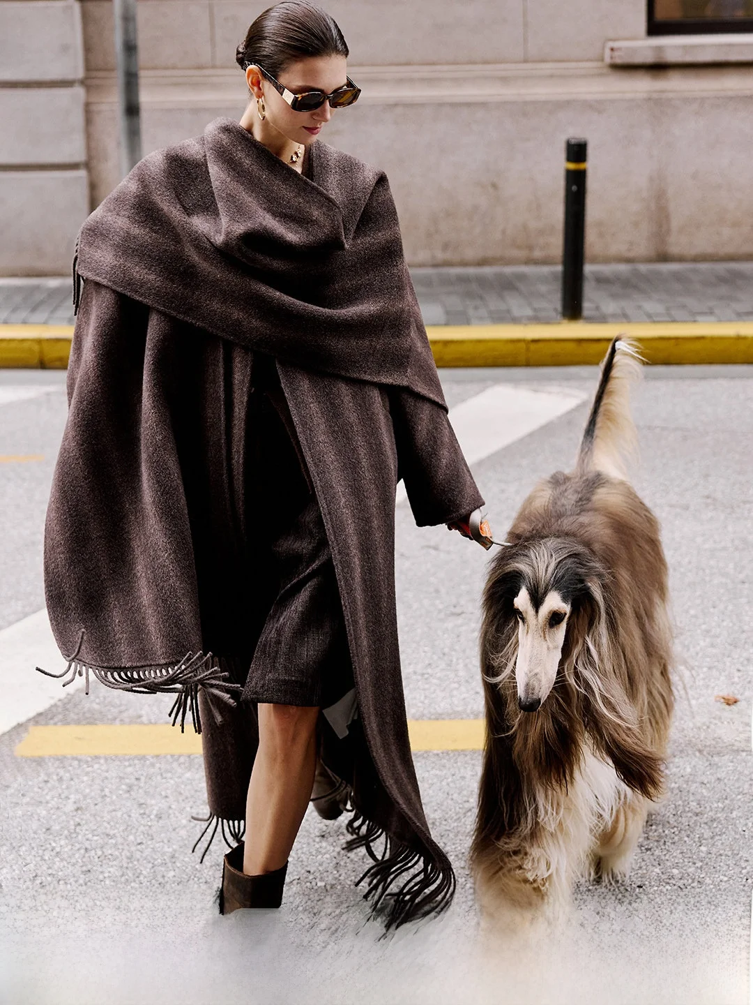 

Классический шерстяной комплект Luna7xi с бахромой: пальто и шарф, теплый осенний костюм-двойка для повседневной носки