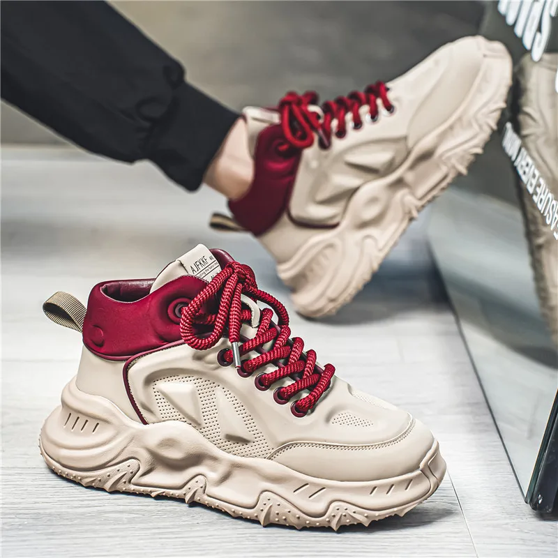 Men's spring niche sports shoes, running shoes, popcorn casual sneakers, men's shoes with thick soles and height-increasing dad shoes