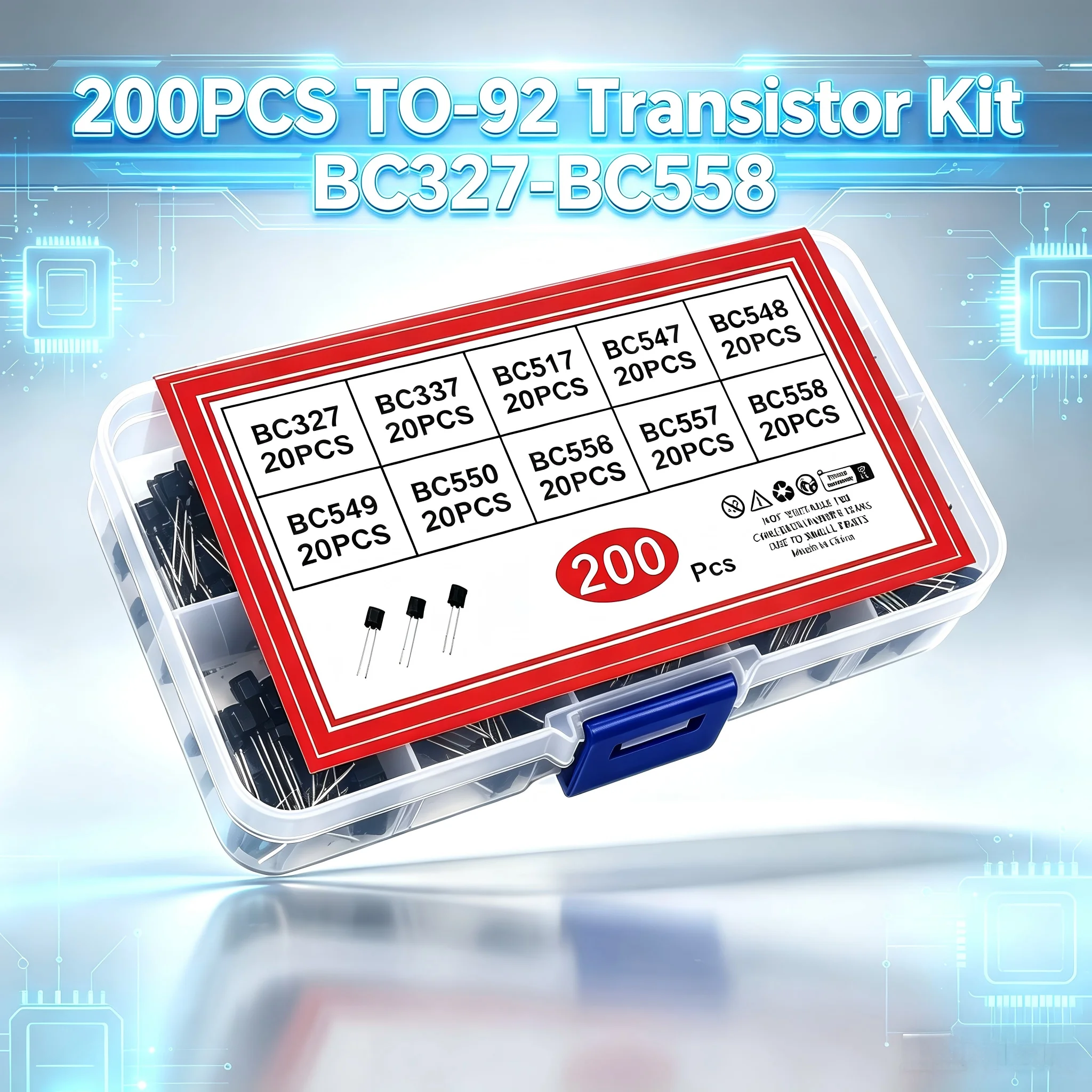 200PCS TO-92 Transistor Kit 10 Types 20Pcs Each BC327 BC337 BC517 BC547 BC548 BC549 BC550 BC556 BC557 BC558 NPN PNP Triode Assor