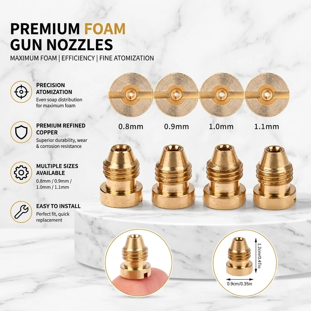 0.8-1.4mm Snow Foam Orifice Nozzle, High Pressure Cleaner Spray Core Foam Pot Replacement Accessory for Car Wash Equipment
