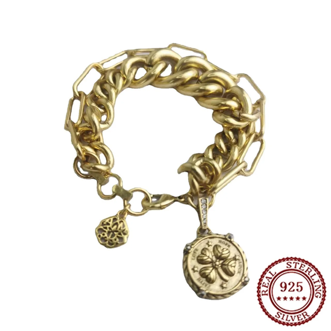 

2025 New Trendy Classic Double Layer Thick Chain Bracelet for Women's Personalized Round Brand Printed Bracelet