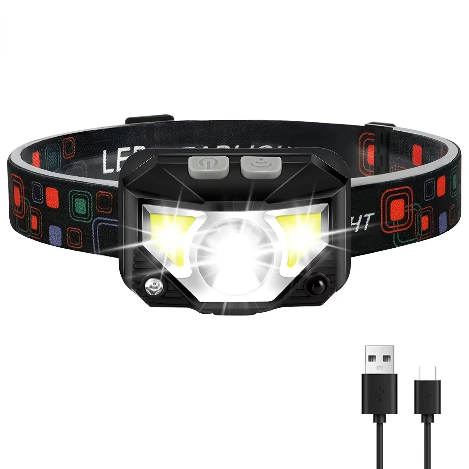 

1200 Lumen Bright Headlamp Flashlight LED Rechargeable Headlight Red Light Waterproof Motion Sensor Head Lamp Fishing Head Light