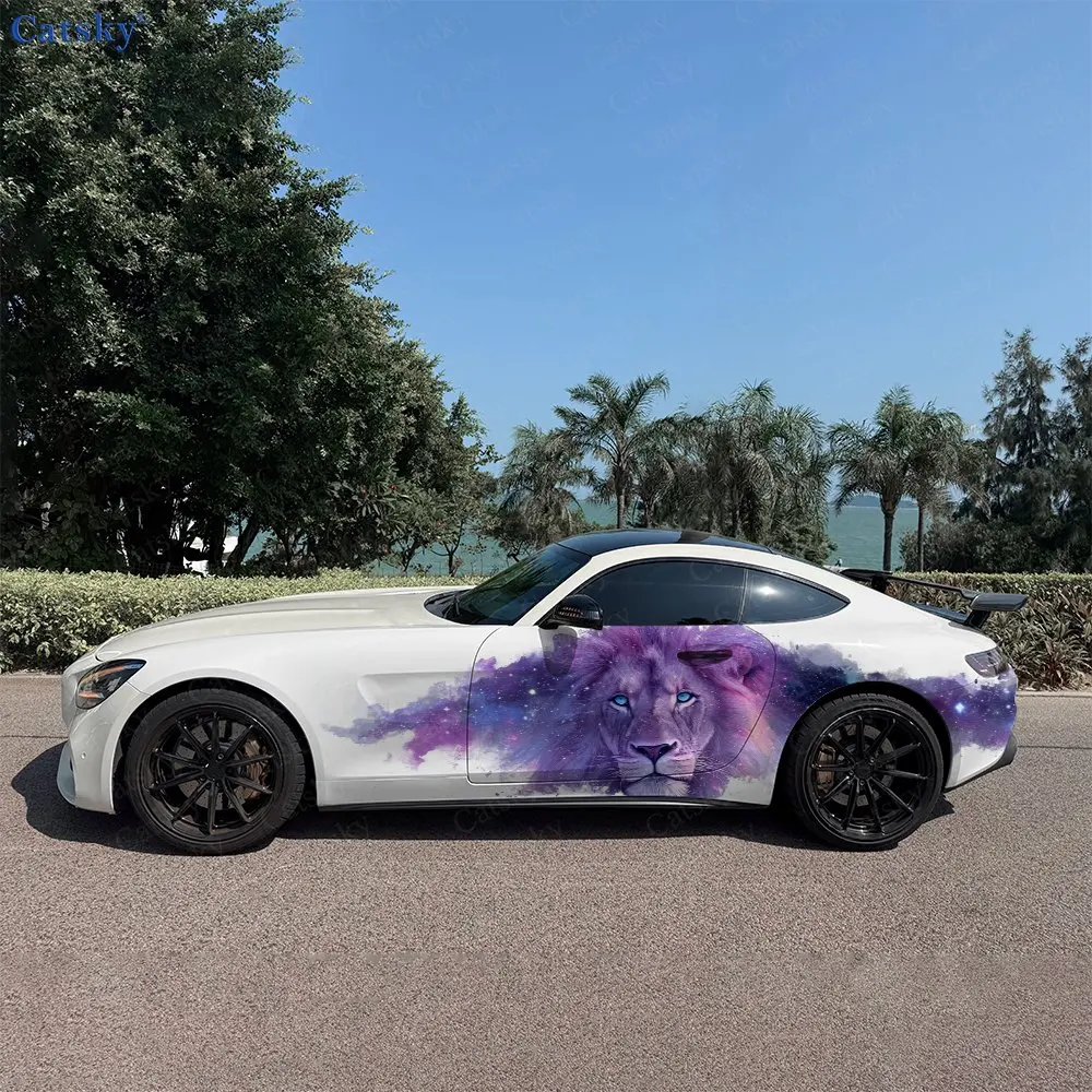 2pcs Star Sky Effect Lion Car Side Wraps, Self-Adhesive PVC Waterproof & Scratch-Resistant Stickers, Car Accessory Gift