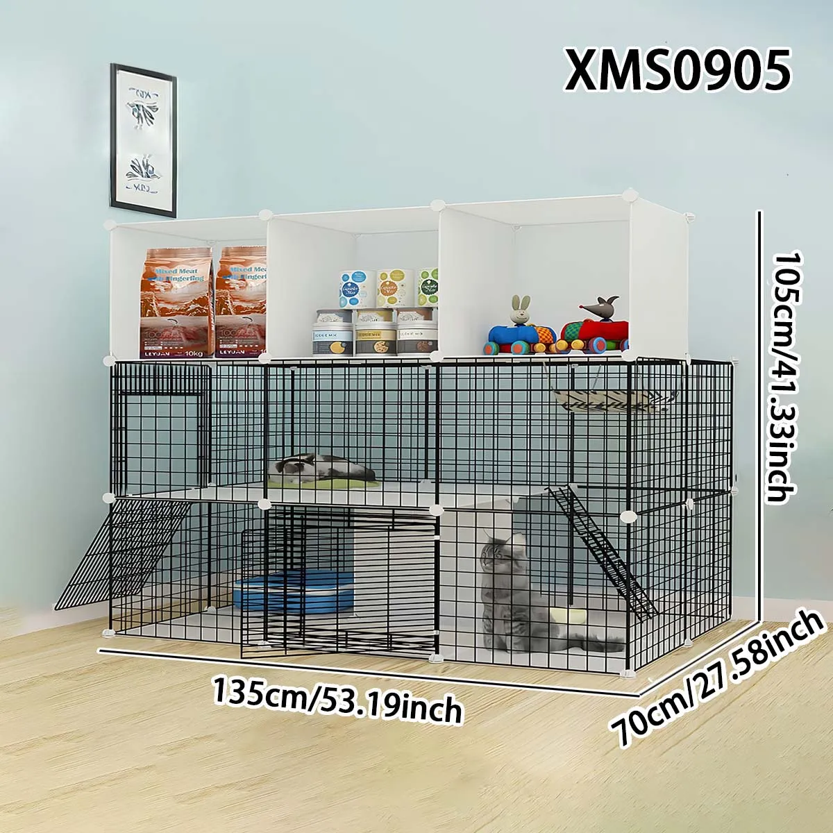 

Cat Cage Is Easy to Install and Detachable, Large Space for Home Use, Double-Layer Cat Villa with Storage Layer, Small Animal Cage, Empty Cage