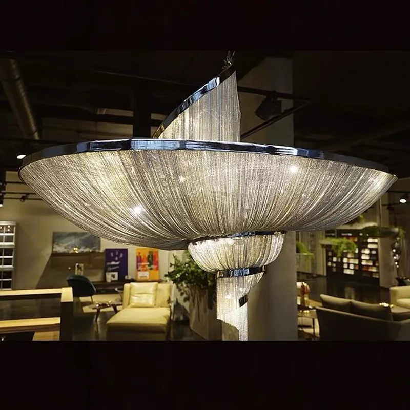 

Art Decor Retro Led Ring Aluminum Chain Restaurant Pendant Lamp Suspension Luminaire Lampen For Dinning Room Living Room Stairs