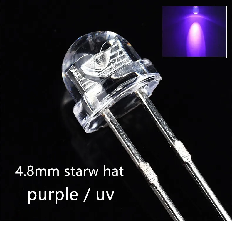 100PCS Super Bright 5mm Round UV/ Purple Led Emitting Diode F5 LED light for DIY lights 4.8mm starw hat  uv purple led