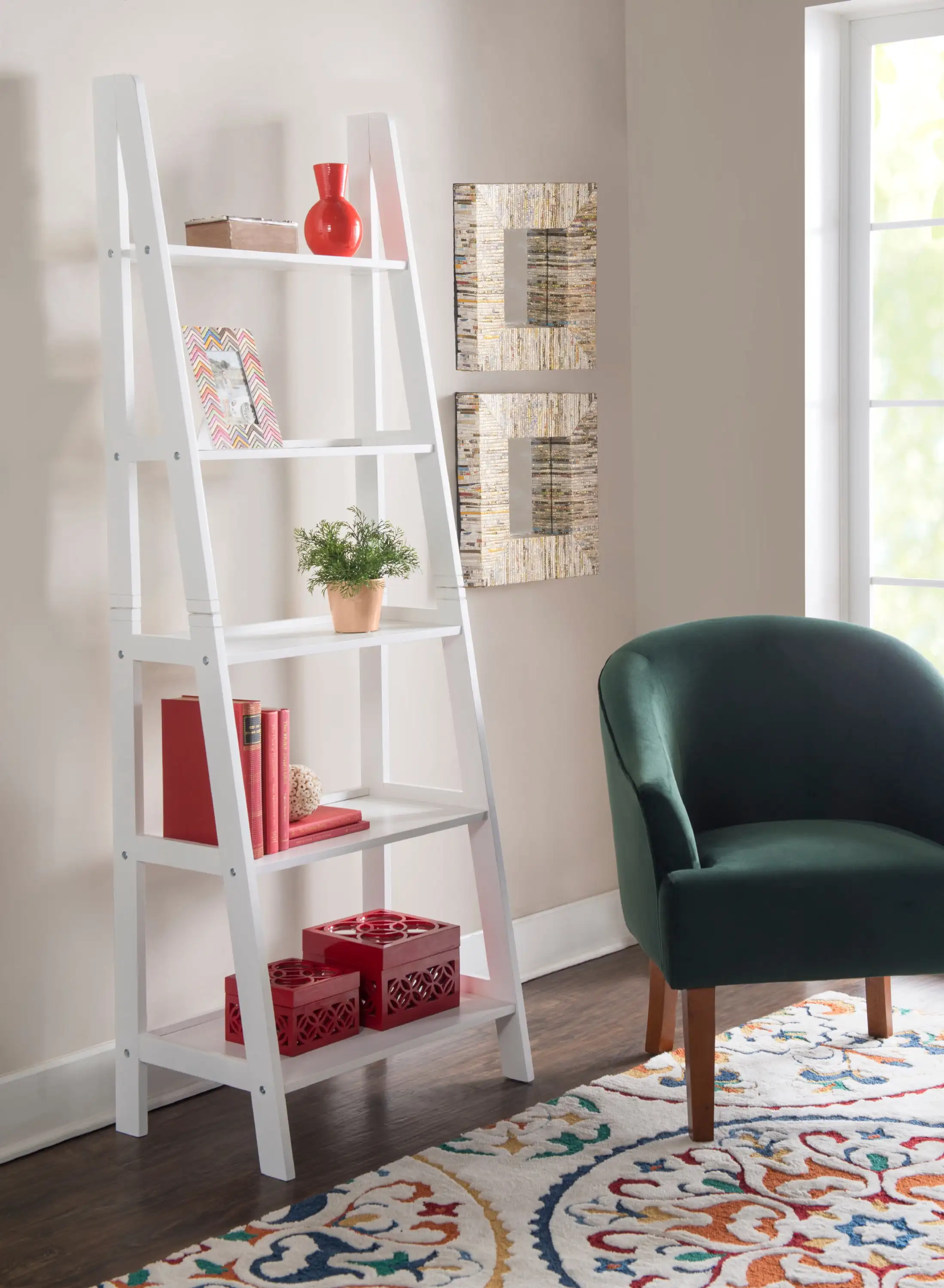 

Linon Edson 5-Shelf Ladder Bookcase, 72" Height, White Finish