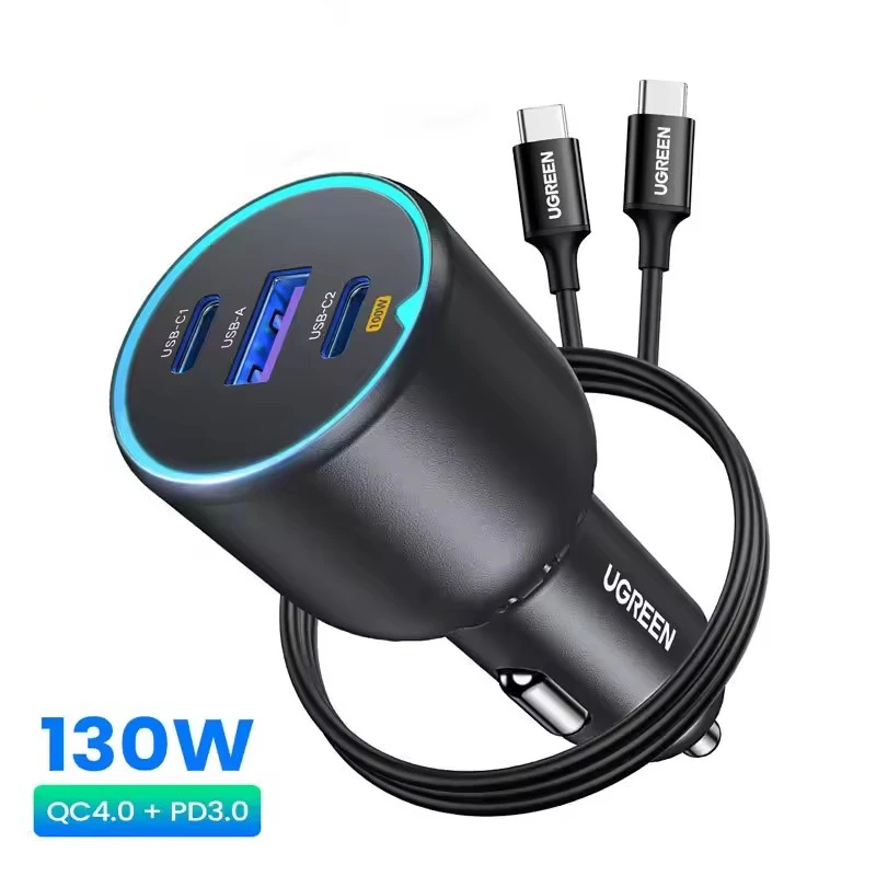 130W UGREEN USB C Fast Car Charger with PD Cable for for   iPhone 17 Samsung Galaxy S25 Laptops Fast USB C Car Charger QC4