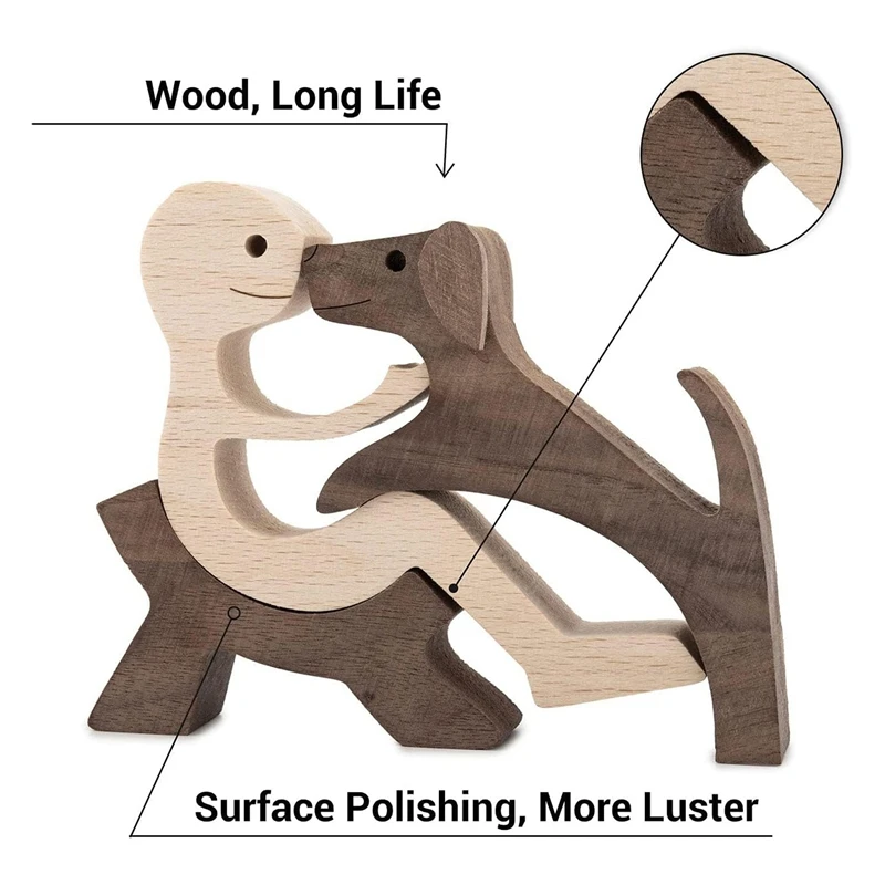 Handmade Wooden Statue, Puppy Wooden Carving Ornaments, Craft Figurine Wood Small For Home,Office,Living Room Durable