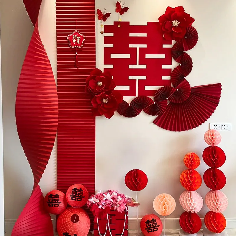 

Red Pink Hanging Fabric Wavy Streamers Garlands Backdrops for Weddings Wedding Rooms Birthday Party Home Ceiling Decorations