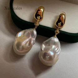 S925 Sterling Silver Beans Style High Quality Natural Baroque Shaped Pearl Earrings Rich French Vintage Romantic Fine Jewelry