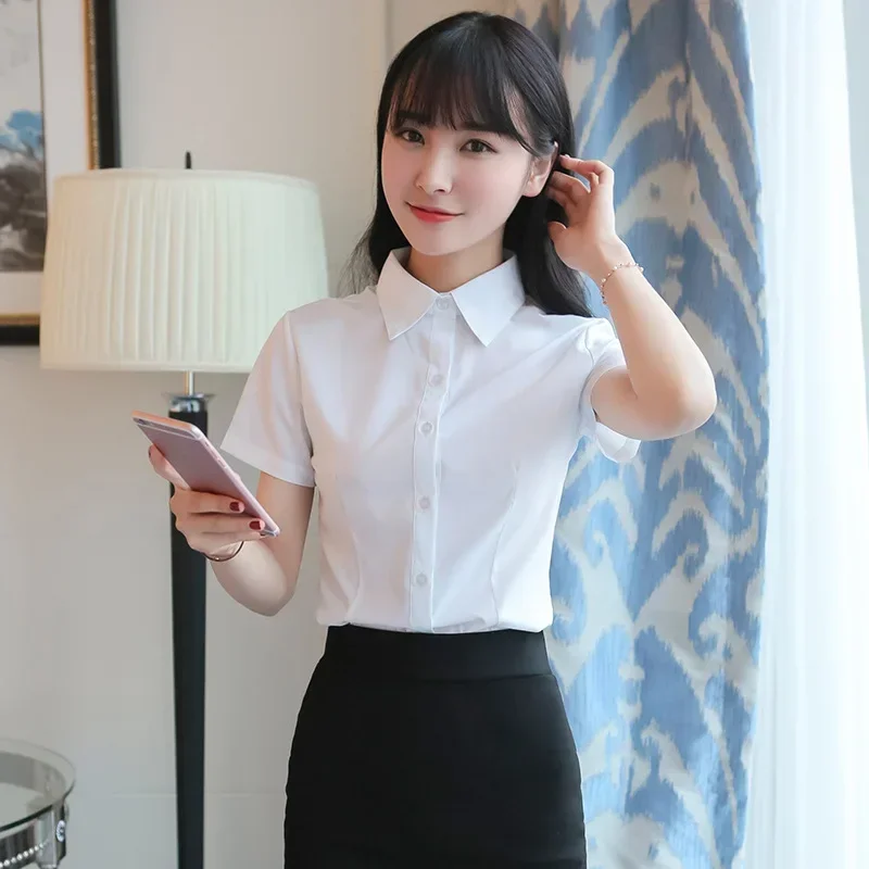 Women shirts Fashion Office Lady OL Shirt Working Business Nursing Career Top White Solid Blouse shirt camisas mujer Business