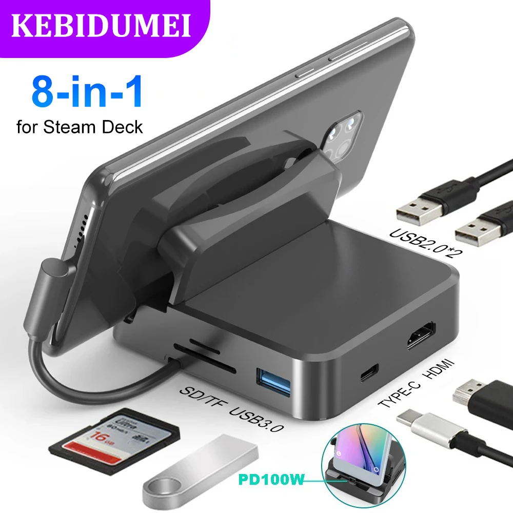 8-IN-1 Bracket Docking Station USB C Hub for Steam Deck Type C to 4K HDMI Adapter USB Splitter USB 3.0 HUB for PC Laptop Macbook