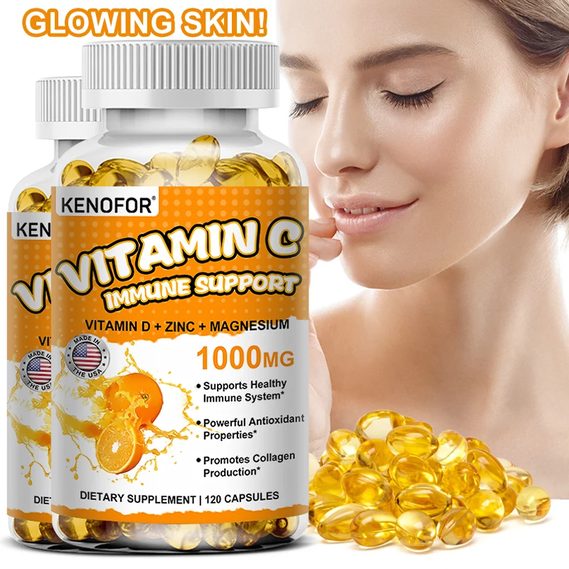 Vitamin C - 1000 Mg, 120 Capsules, Immune System and Collagen Booster, Highly Absorbable Fat Soluble Vitamin C, Skin Vitamin