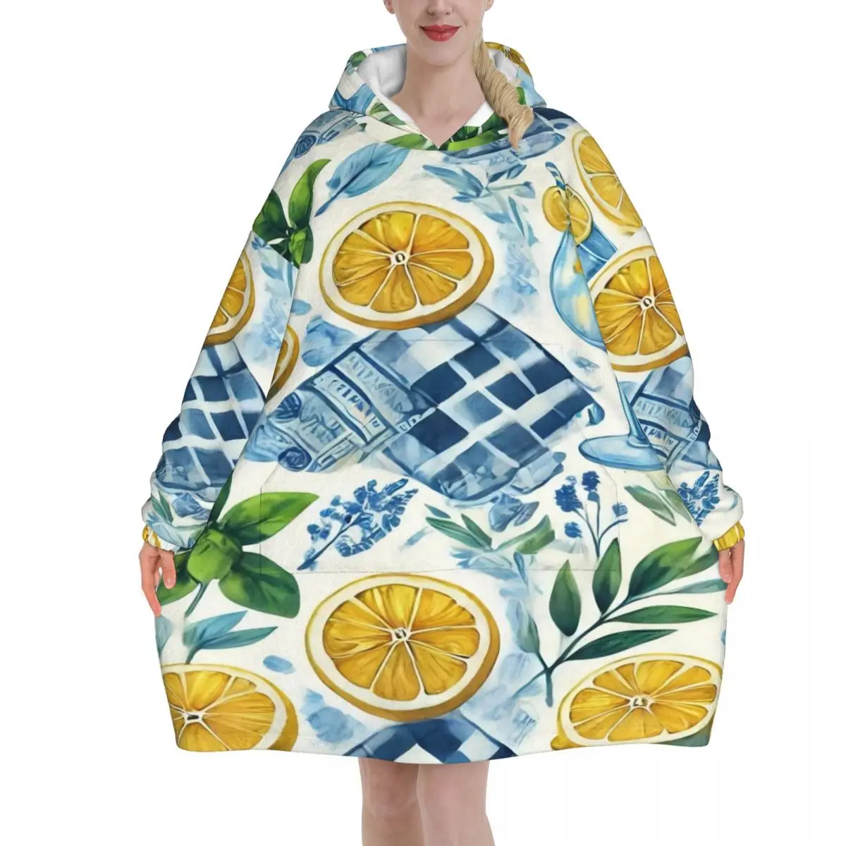 Lemon Sicily Rectangle Blanket Hoodie Oversized Wearable Sweatshirt Blanket Warm Gifts for Women Girls Girlfriend