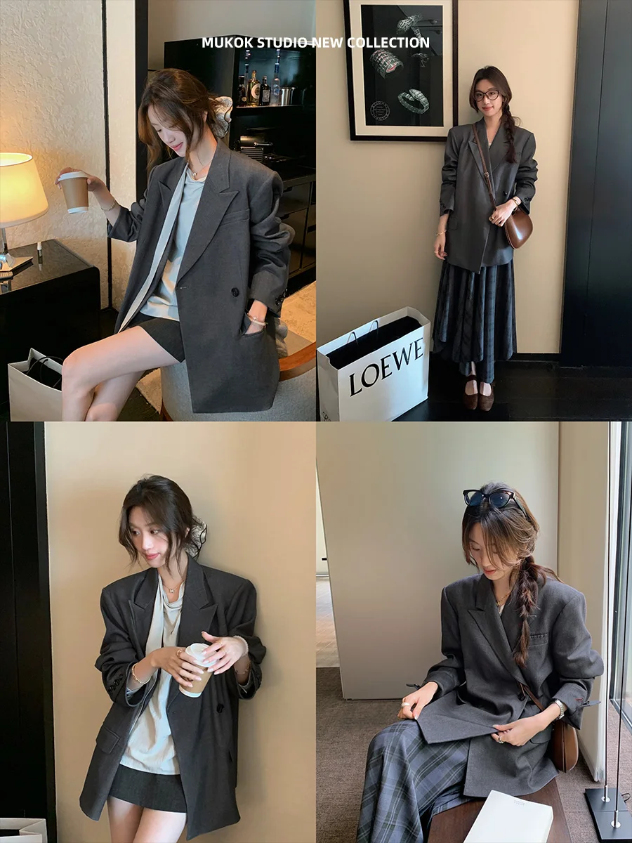 

Костюм MUKOK Color Blo Design с одной пуговицей, универсальный, с асимметричным подолом юбки, модный комплект для повседневной носки и офиса, с длинными рукавами