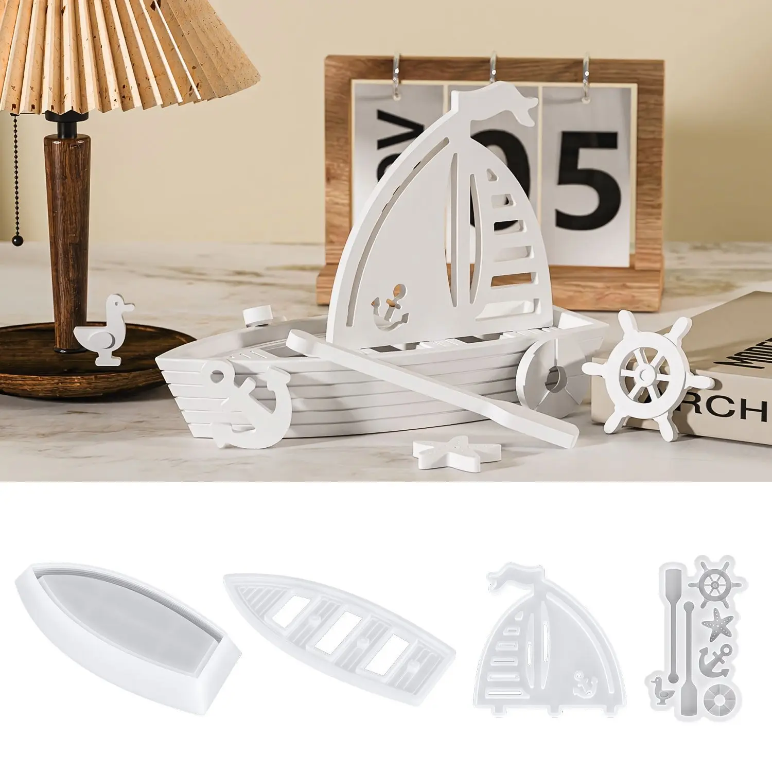 DIY Pirate Sailboat Silicone Mold Candle Holder 3D Marine Boat Mould for Gypsum Ornament Epoxy Resin Home Crafts Decorative Item
