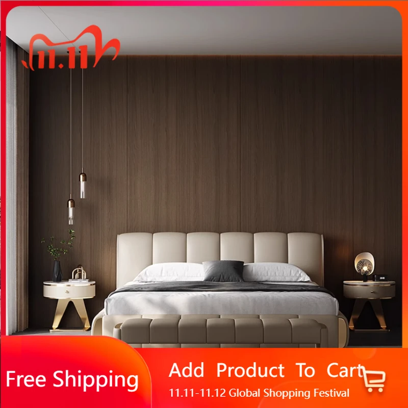 

Italian Minimalist Leather Bed Double Aesthetics Romantic Bed Bedroom Modern Minimalist Art Wedding Sleeping Muebles Furniture