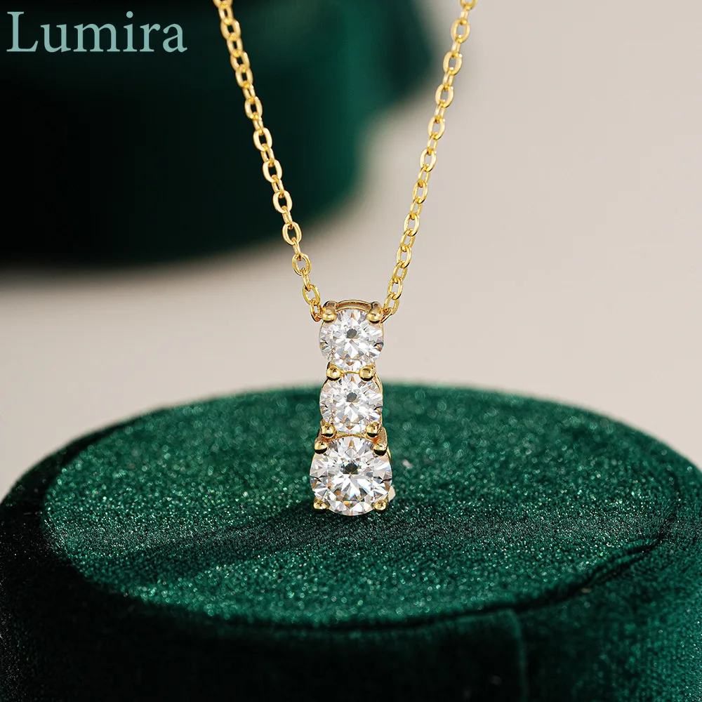 

Lumira Women's Triple-Life Stone Luxury 2-Carat Moissanite D-Color Pendant 18K Gold Necklace Fine Jewelry Valentines Gift