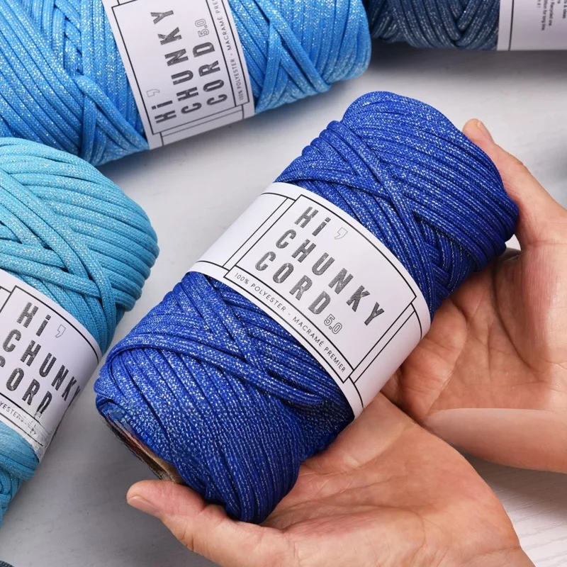 Hand Knitted Polyester Core Rope 5mm Silver Thread Mobile Phone Pendant Rope DIY Craft Material about 50 Meters Length