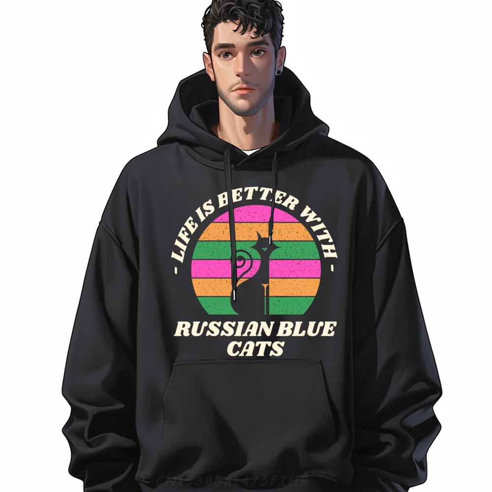 

Life Is Better With Russian Blue Cats Funny Siberian Cat Blank Hoodie Polyester Sweater Creative