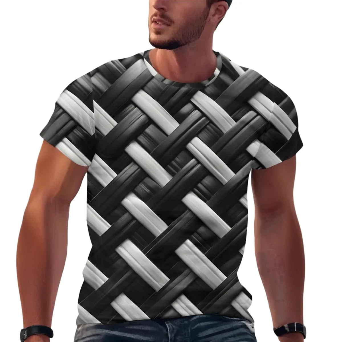 

2025 минималистичная мужская футболка с пиктографическим узором, мужской топ с 3D принтом для повседневной свободной мужской одежды