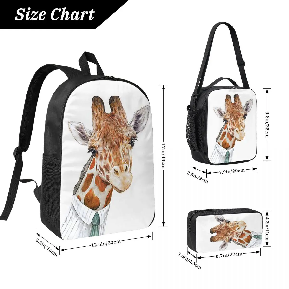 Giraffe Backpack Student Boys Girls BookBag School Bag Computer Shoulder Bags 3ps Insulated Lunch Bag Pencil Case