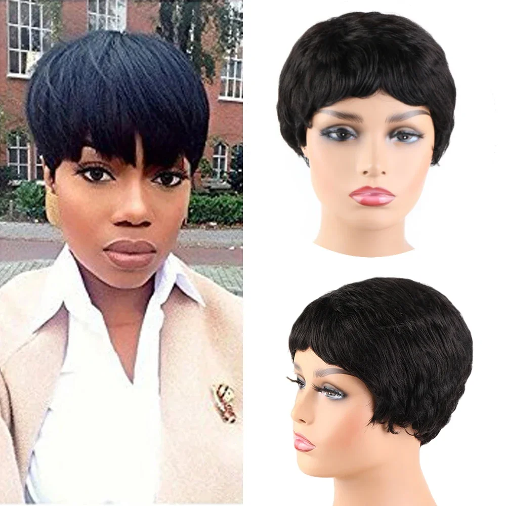 Ladies Pixie Cut Wigs 100% Human Hair Wigs for Black Women Short Straight Hair Glueless Human Wigs Machine Made Wig Daily Use